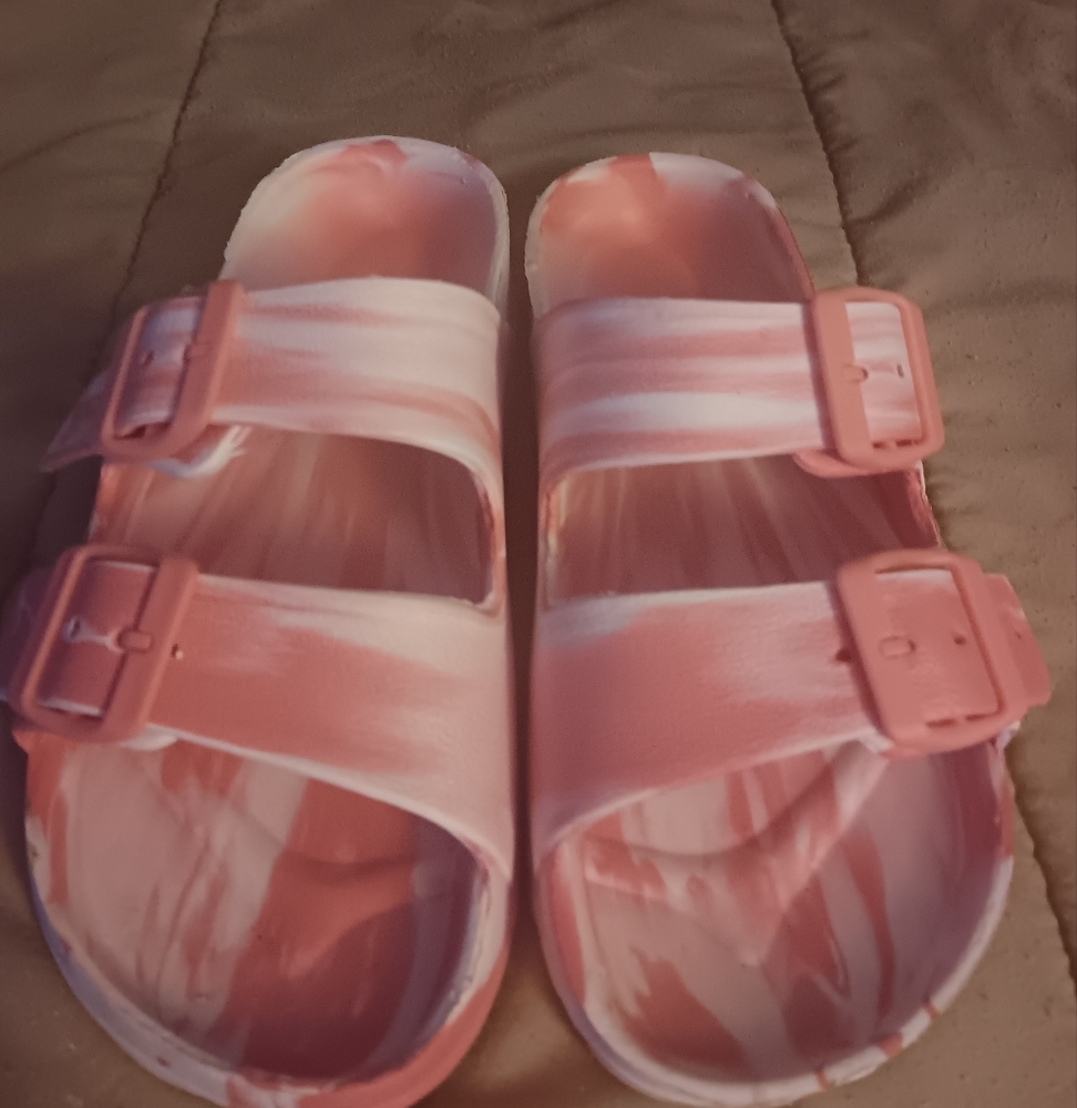 Pink and White Slide Sandals